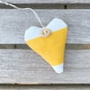 LAVENDER HEART - yellow and white stripes, long heart shape