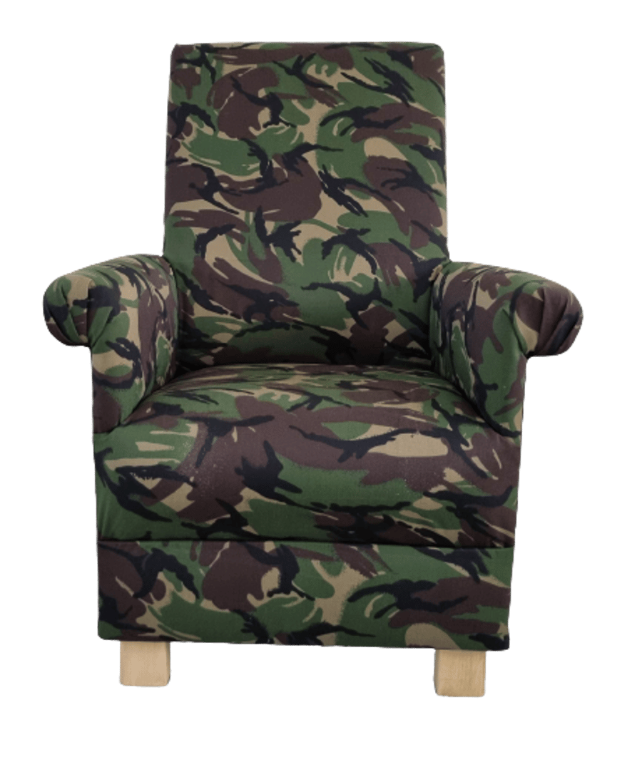 Boys Army Camouflage Fabric Chair Kids Armchair Green Camou Nursery Bedroom