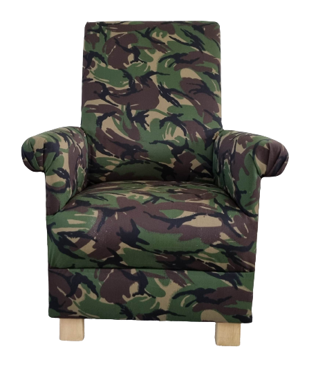 Boys Army Camouflage Fabric Chair Kids Armchair Green Camou Nursery Bedroom