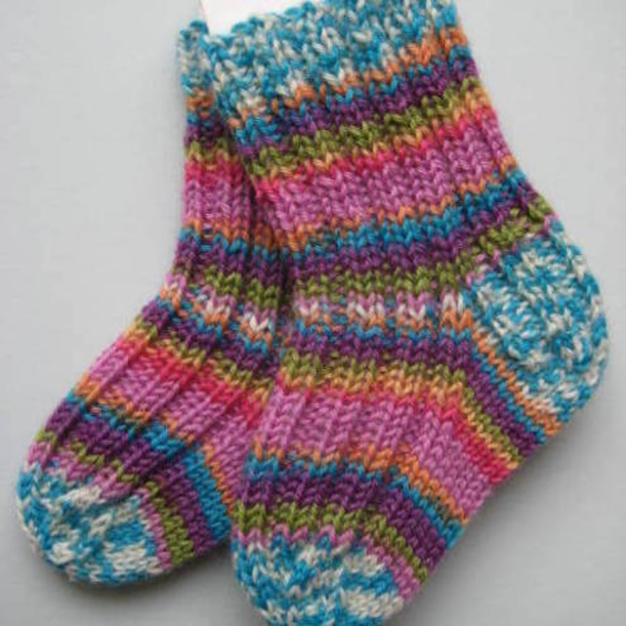 hand knit wool baby socks, 0-3 months