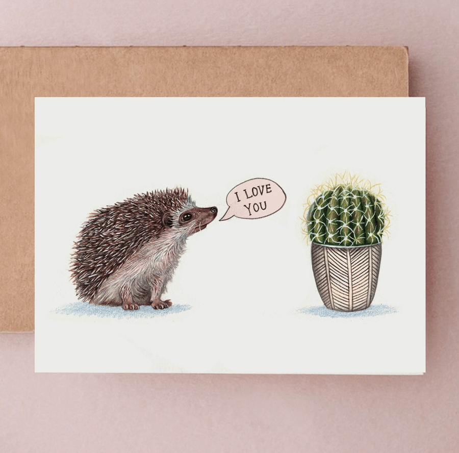 Hedgehog Cactus Valentines Card - Anniversary Card, Funny Anniversary card