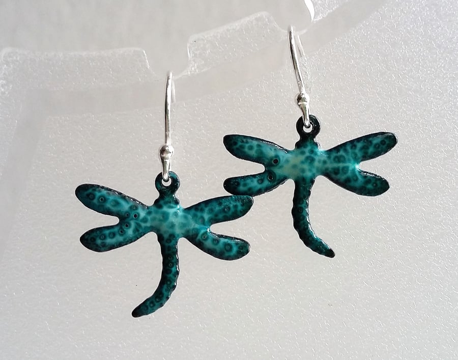 Enamelled copper dragonfly earrings 068