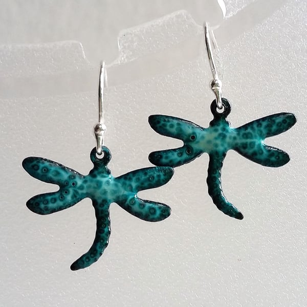 Enamelled copper dragonfly earrings 068