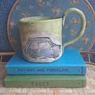 Classic mini car handpainted mug pea green - stoneware smaller cup mug