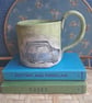 Classic mini car handpainted mug pea green - stoneware smaller cup mug
