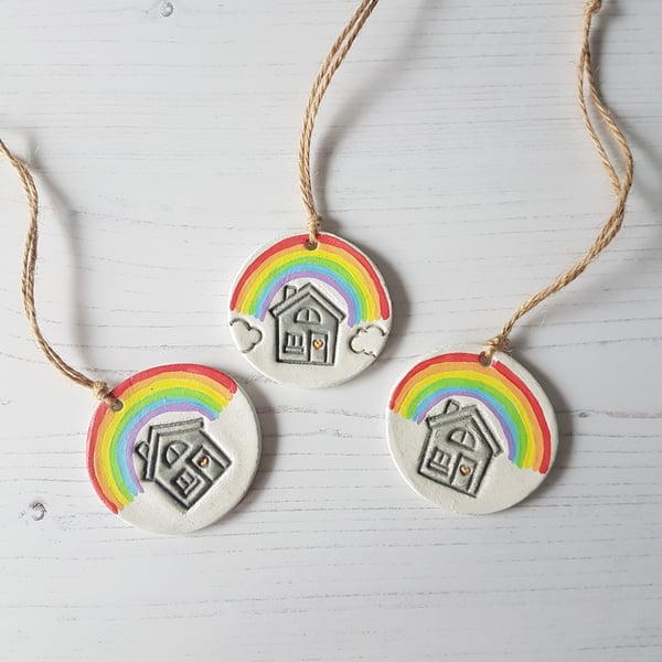 Rainbow over house clay hanging decoration