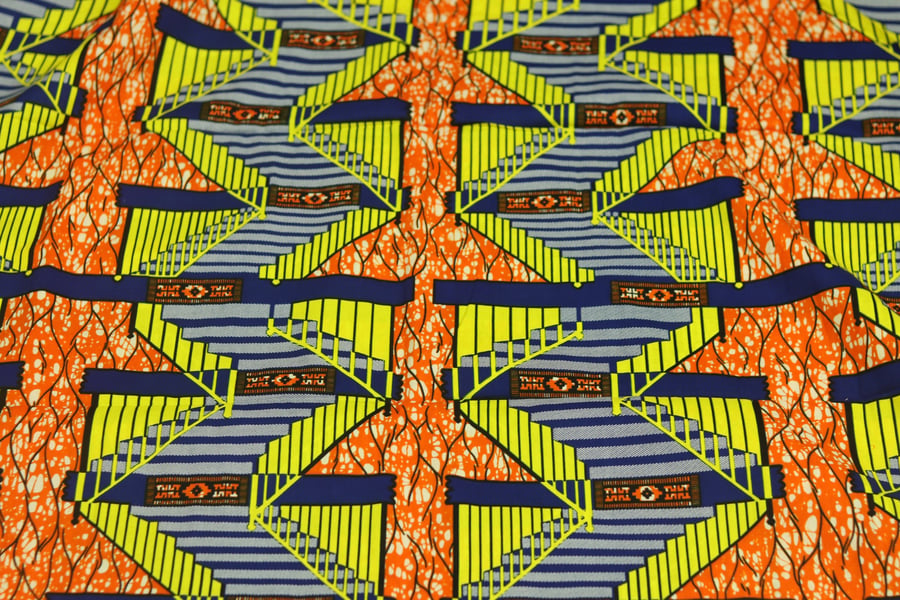 Multi coloured African ankara fabric steps and arrows print 100% cotton