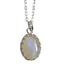 Sterling Silver Moonstone Necklace Blue Flash Oval Gemstone Jewellery Gift - Image 3