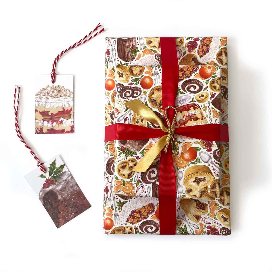 Christmas Sweet Treats Wrapping Paper and Gift Tags Pack