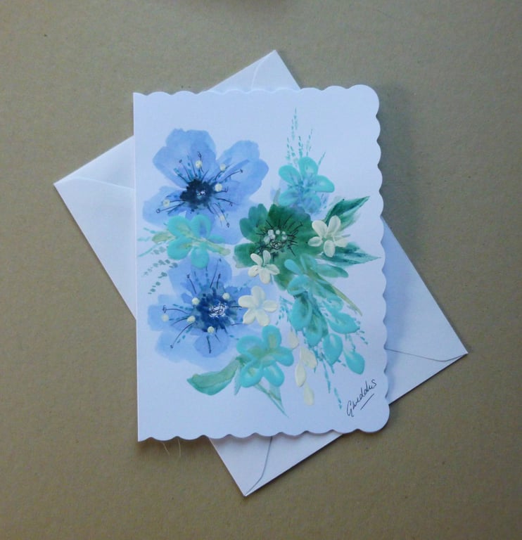 original hand painted floral blank card ( ref FA 55 K1 )
