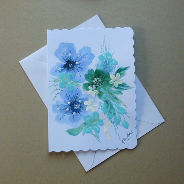 original hand painted floral blank card ( ref FA 55 K1 )