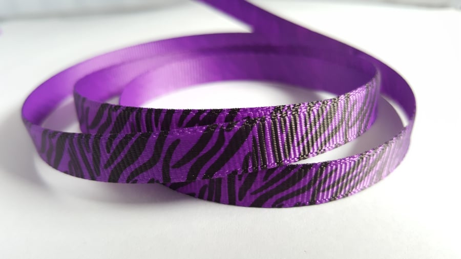 3m Printed Ribbon - Grosgrain - 9mm - Zebra Print - Purple 