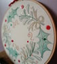 Lino Printed and Hand-Stitched Festive Wreath, Gold Bows and Bronze Swirls - Image 2