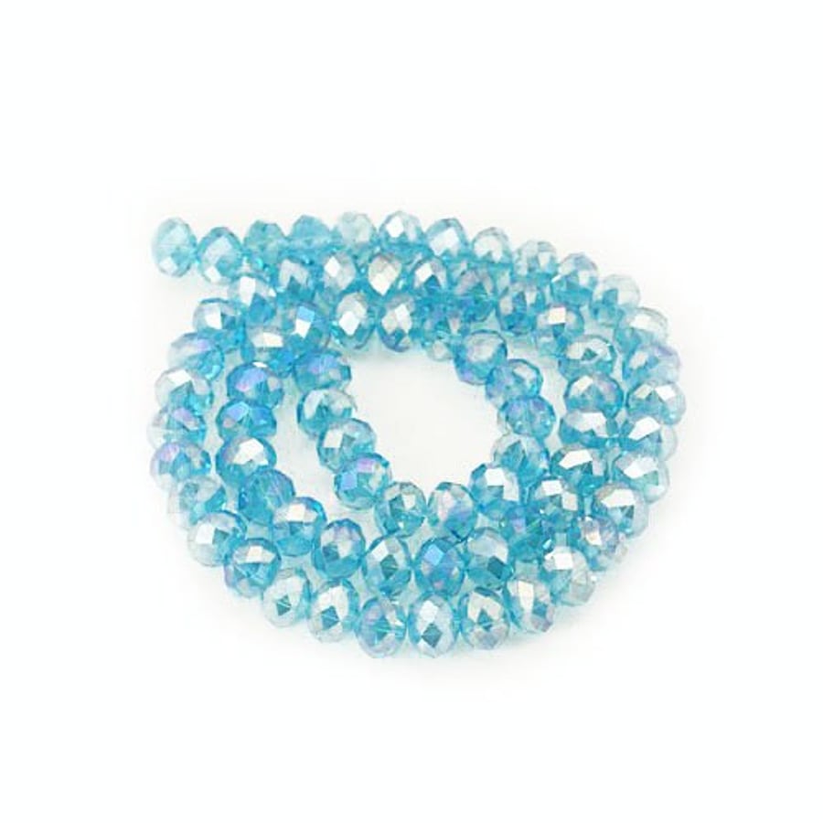 Czech Crystal Glass Cyan AB 8x6mm Faceted Rondelles, Grade A, Precision Cut Auth