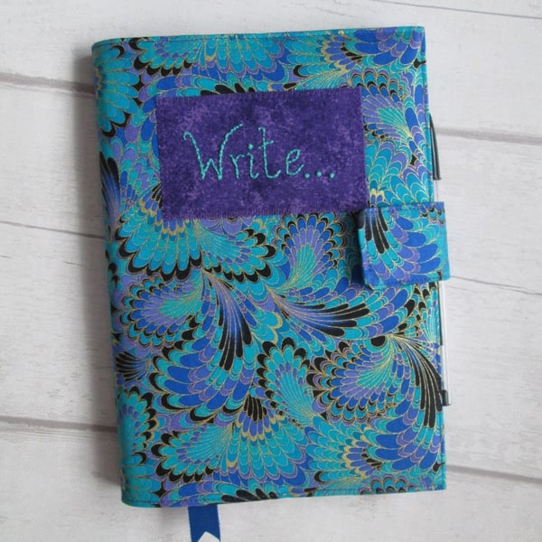 A5 Reusable Notebook Cover - Peacock Marble Effect 'Write...'