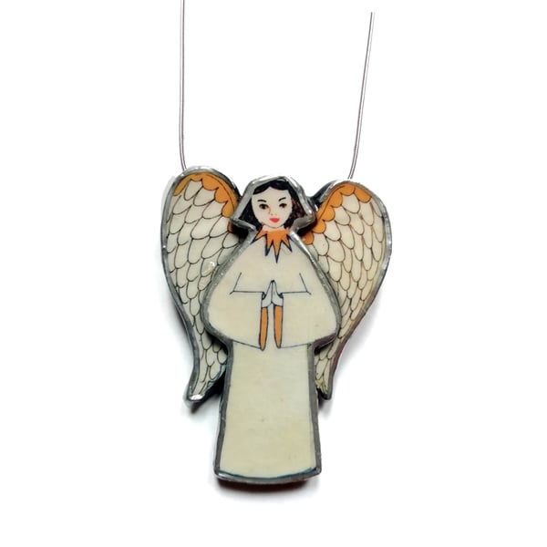 Quirky Whimsical Christmas Angel Resin Necklace Pendant by EllyMental