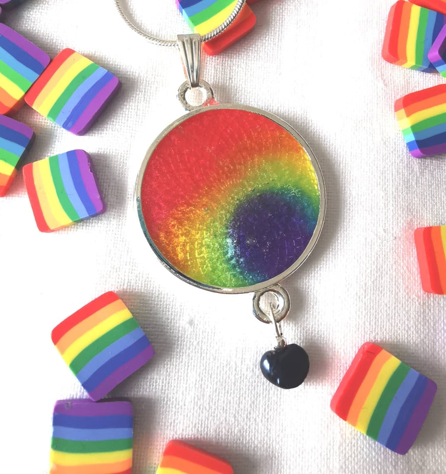 Rainbow Resin Pendant with Pearl
