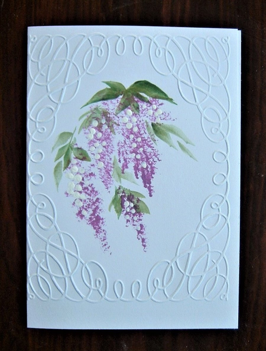 hand painted floral greetings card ( ref F 552)
