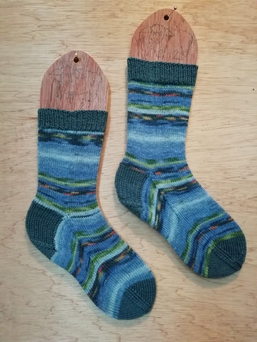 Hand knitted socks, MONET WATER LILIES - SMALL size 4-5