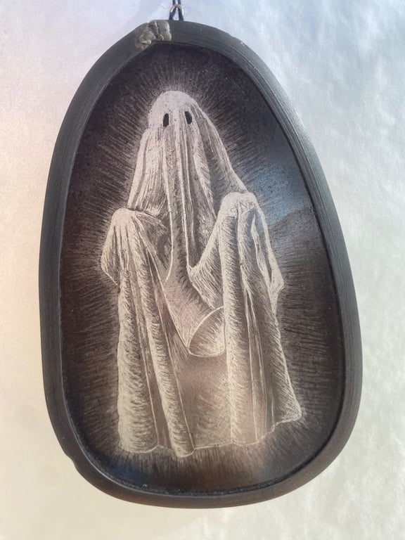 Ghost with arms up hanging glass ornament