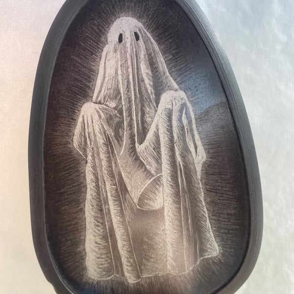 Ghost with arms up hanging glass ornament