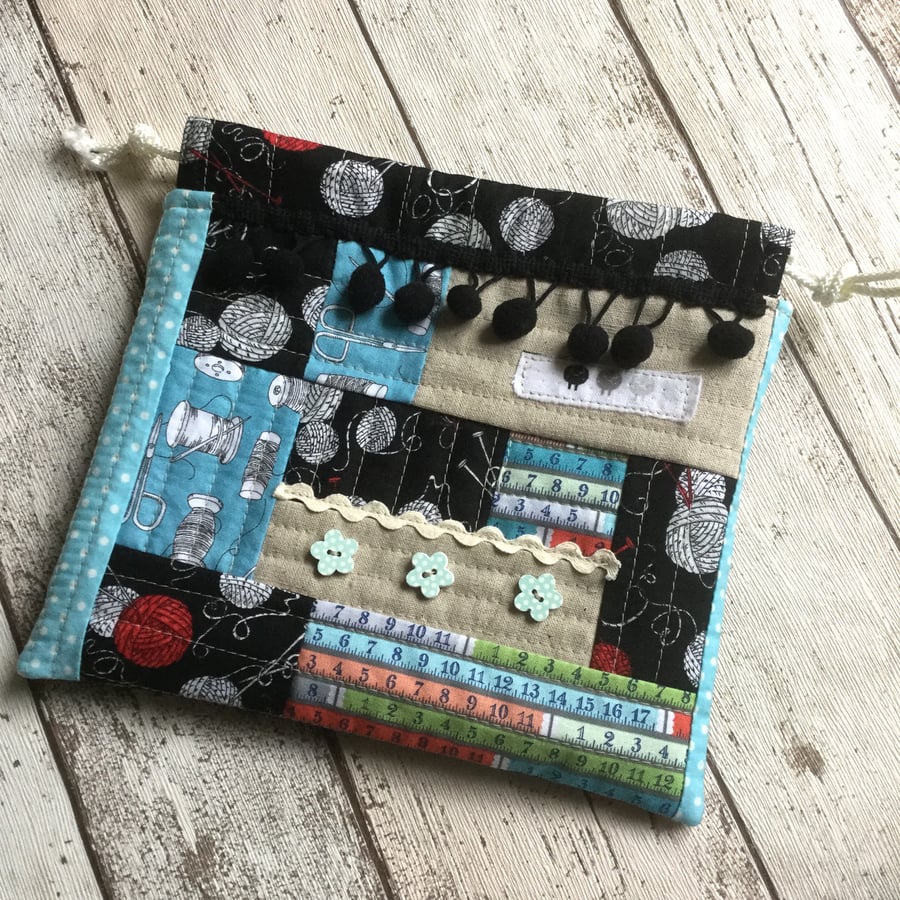 Crazy Patchwork Fabric Draw String Bag
