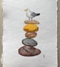 Pebble pile seagull small painting  - Image 3
