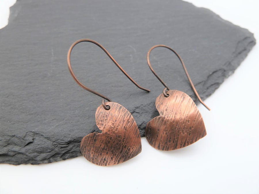 copper heart earrings