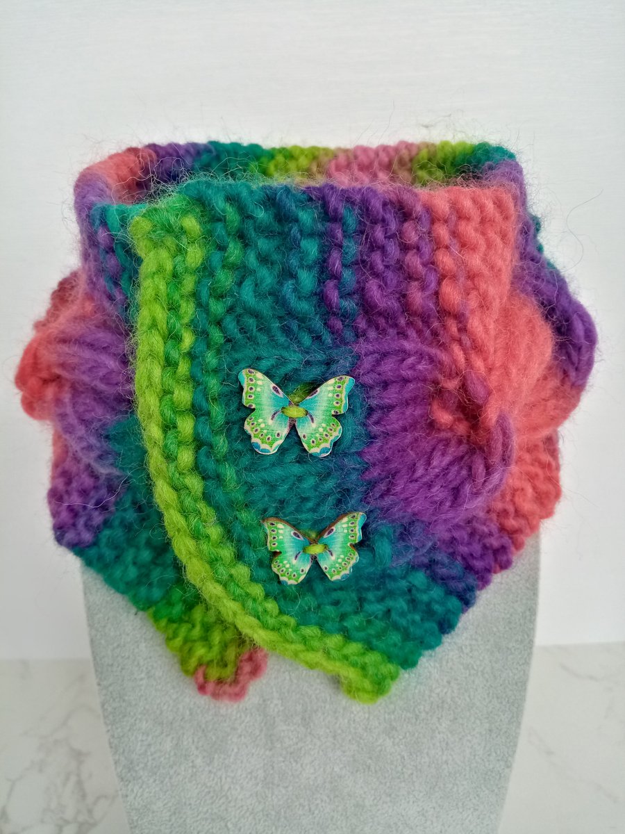 Cable Knit Neck Warmer for Kids 100% pure wool, Butterfly Buttons, Gift for Kids