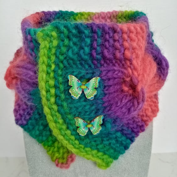 Cable Knit Neck Warmer for Kids 100% pure wool, Butterfly Buttons, Gift for Kids