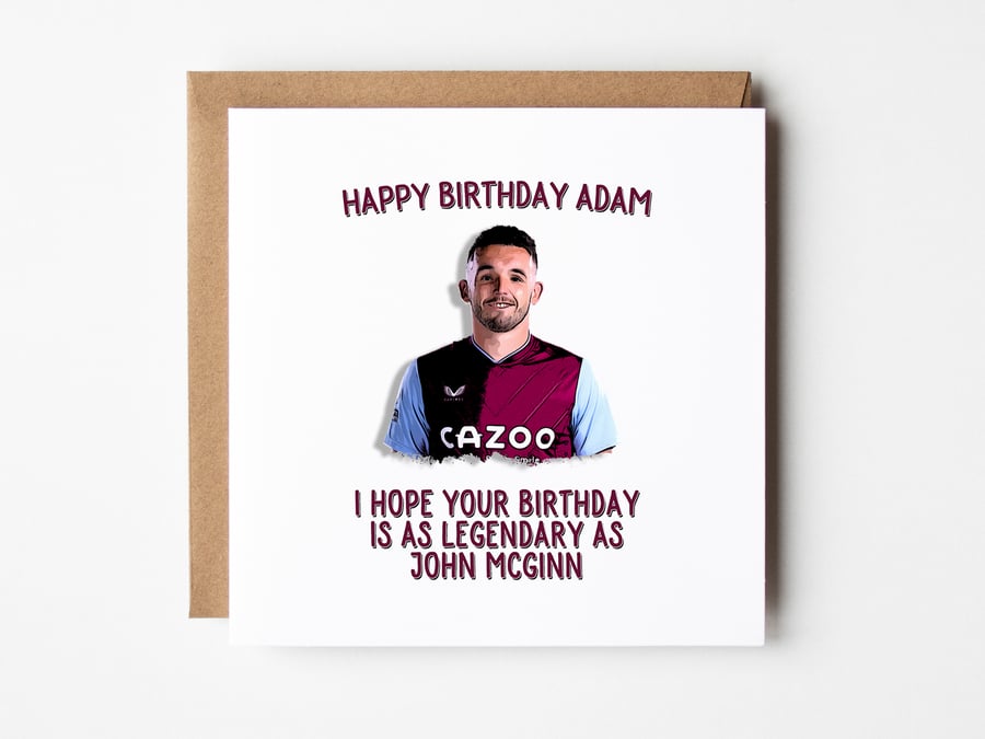 John McGinn Birthday Card, Personalised Aston Villa Card, Card For Son