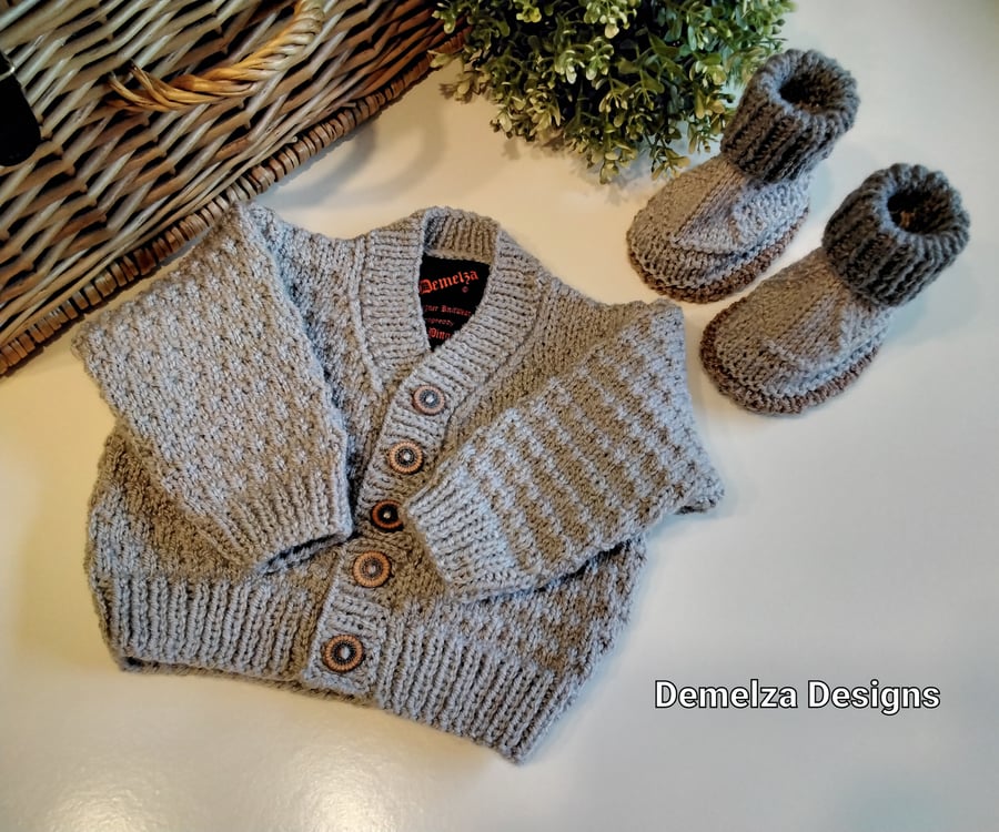 Mink Baby Cardigan  & Matching Booties 3-9 months size