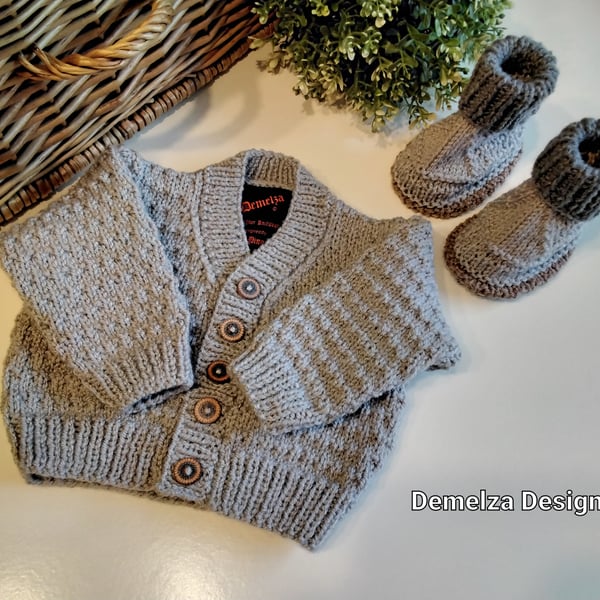 Mink Baby Cardigan  & Matching Booties 0-6 months size