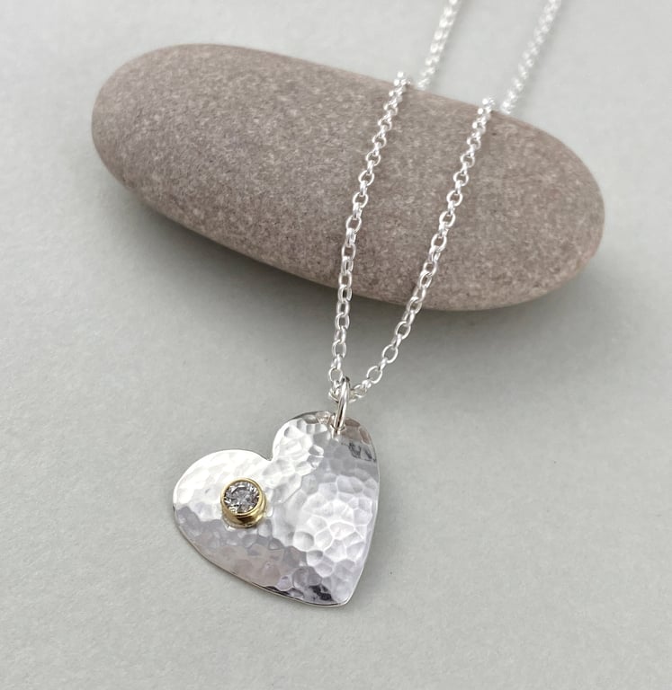 0.14ct Natural Diamond Heart Necklace in 9ct Yellow Gold and Sterling Silver