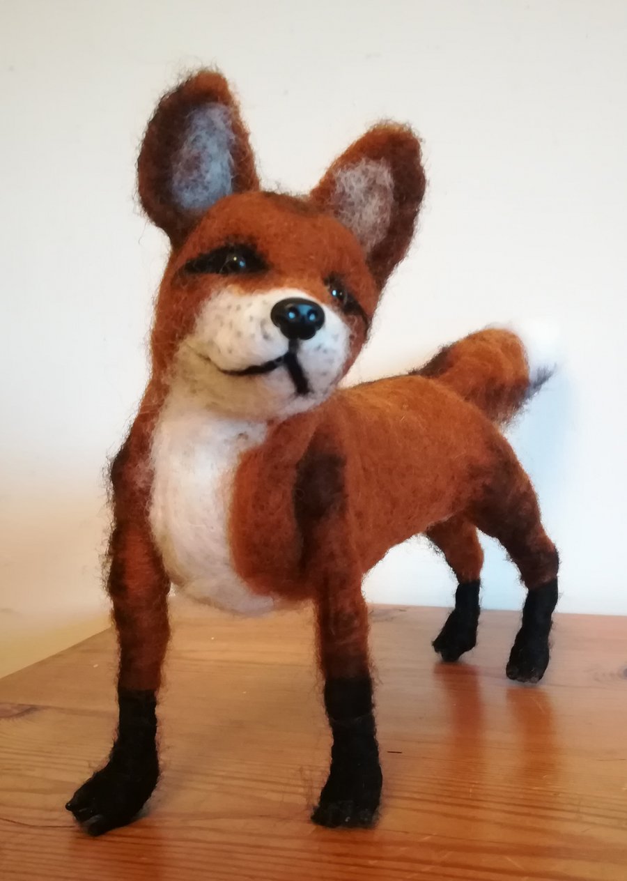 SOLD, Freddie Fox, character needle felted wool sculpture collectable OOAK 