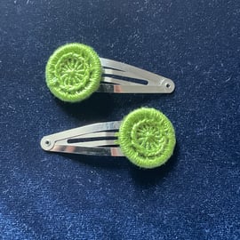 Dorset Button Hair Clips, Pair, Green 