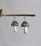 Half-Round Dark Turquoise Mushroom Earrings - Image 2