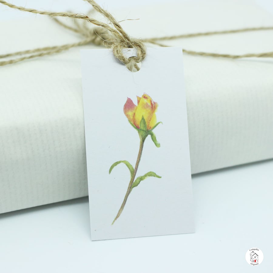 Yellow and Pink Rose Gift Tags Pack of 7- Print of Original  Hand Painting