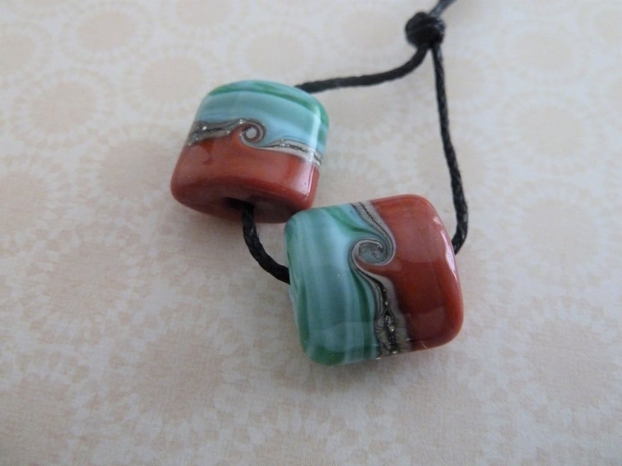 coral and green sea lampwork glass beads