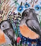 Mounted Whimsical Birds and Flowers in a Summer Field Watercolour Print - Image 3