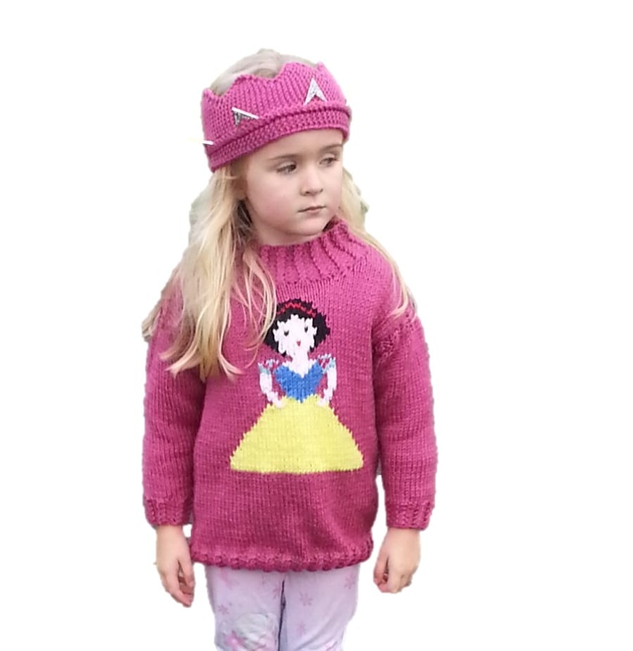 Knitting Pattern Snow White Sweater and Crown.  Digital Knitting Pattern