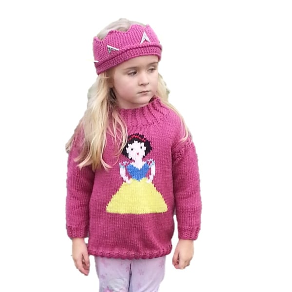 Knitting Pattern Snow White Sweater and Crown.  Digital Knitting Pattern