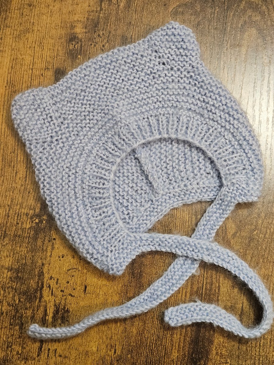 Bear Ear Hat with Ties Baby Knit in Merino & Kid Mohair Silk  0-3 Months 