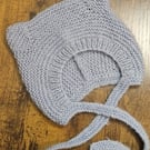 Bear Ear Hat with Ties Baby Knit in Merino & Kid Mohair Silk  0-3 Months 