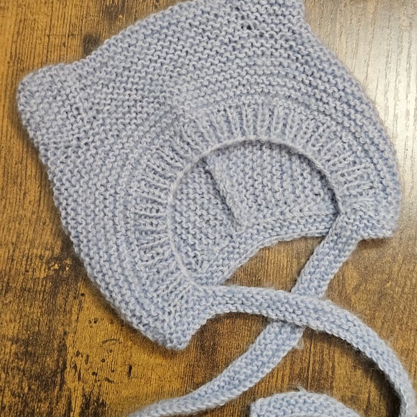 Bear Ear Hat with Ties Baby Knit in Merino & Kid Mohair Silk  0-3 Months 