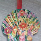 'Bright abstract flowers' Handpainted king scallop shell, wall art.  