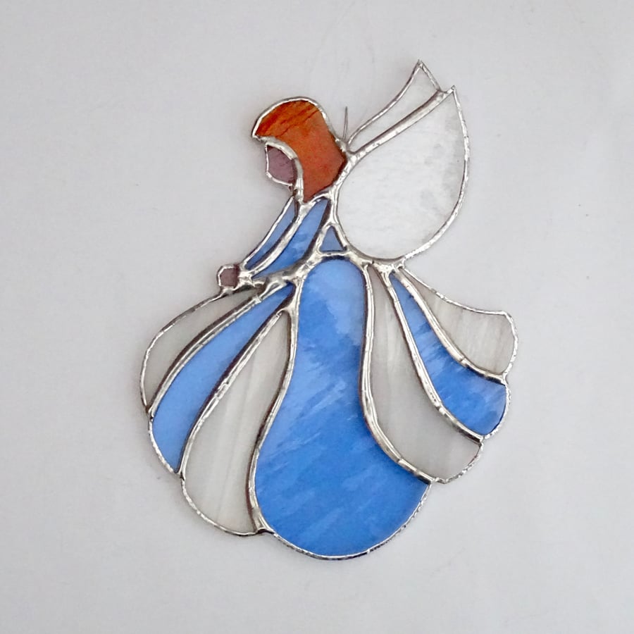 Stained Glass Angel Suncatcher - Handmade Hanging Decoration - Blue and White