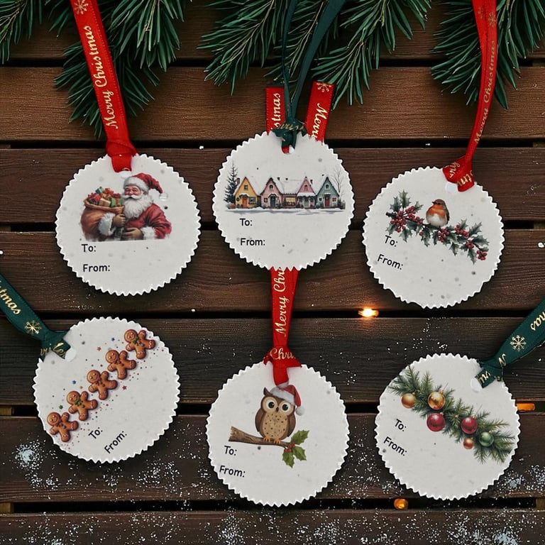 Set of 6 Mixed Plantable Christmas Gift Tags – Wildflower Seed Paper