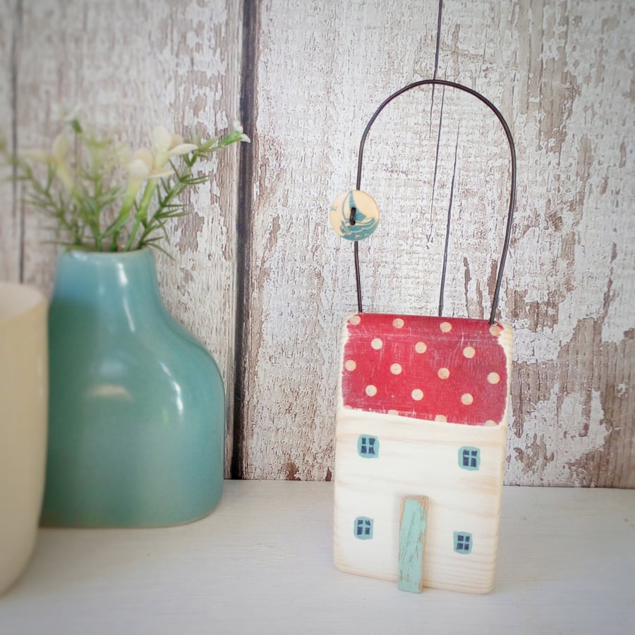 Painted Wooden Spotty Hanging House