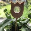 Hand cut Wooden Tulip with a clear glass sunflower pebble and wooden stick stem
